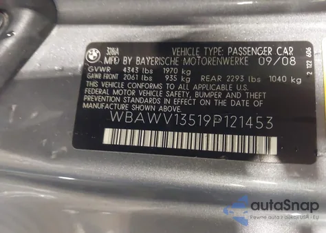 2009 BMW 328I из США, поврежденный, VIN WBAWV13519P121453